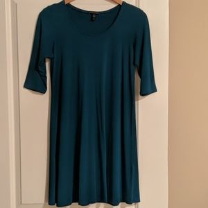 Eileen Fisher Blue Quarter Sleeve Silk Shift Dress